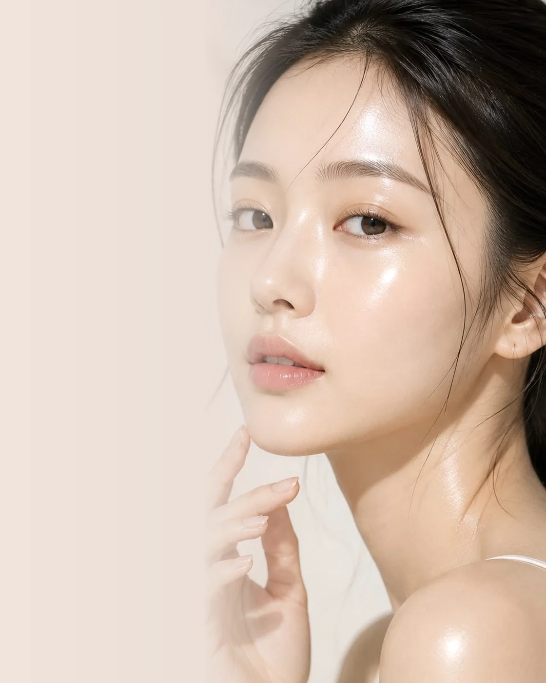 Janney Beauty — 亚裔女性焕发光彩、健康的肌肤特写